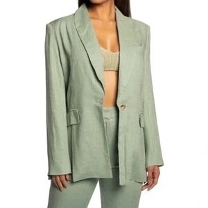 NWT Jluxlabel Parker Oversize Cotton Linen Blend One Button Blazer in Sage Green